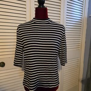 Express Black and White Striped Mock Neck Knit Top